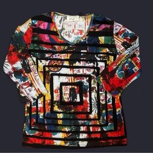 Avanti Multicolor Abstract V-Neck Top